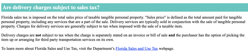 Shipping Taxability Florida