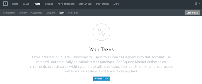 Collect Sales Tax Squareup.com