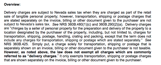 Nevada shipping taxability