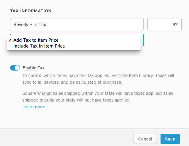 Collect sales tax square