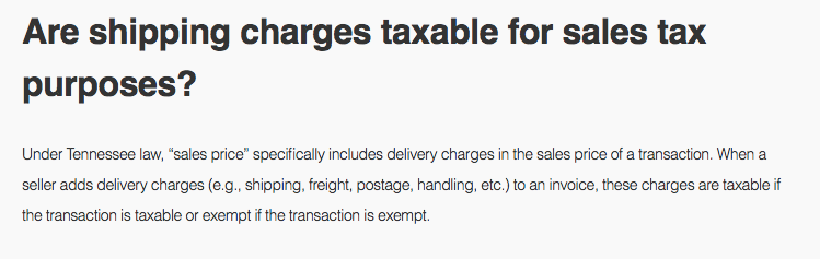 Delivery charges taxable Tennessee