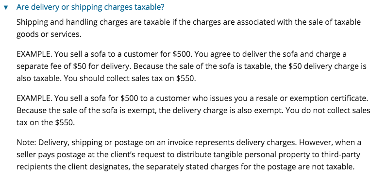 Delivery charges taxable Texas