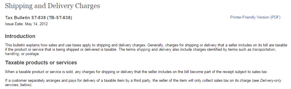 New York Sales tax on shipping