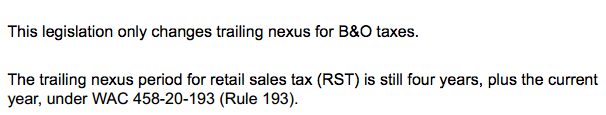 Washington State Trailing Sales Tax Nexus