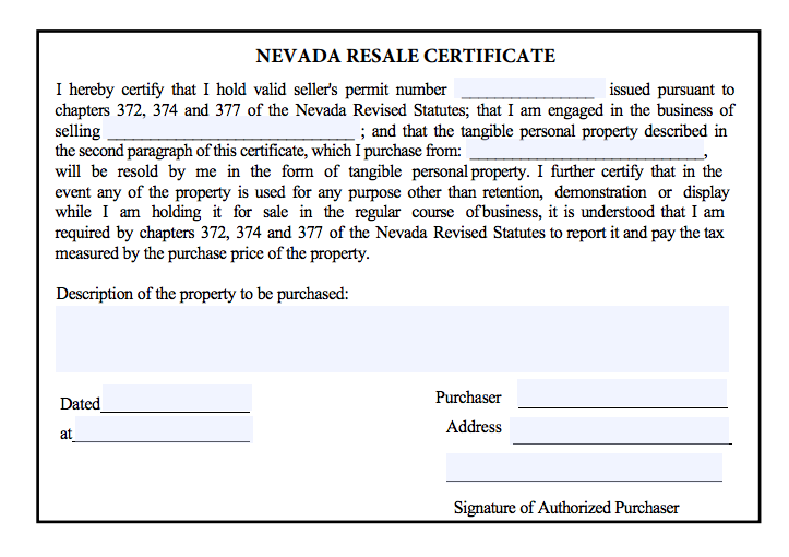 Nevada Resellers Permit
