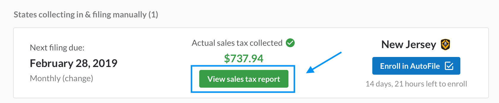 TaxJar Dashboard 2019
