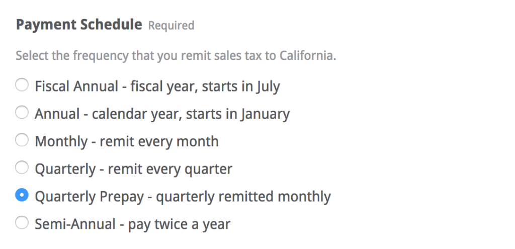 Set a California Prepayment Schedule in TaxJar