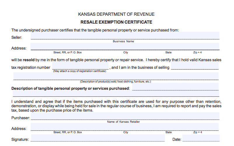 Kansas resale exemption certificate