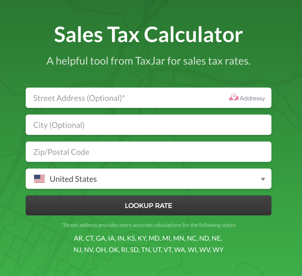 TaxJar state sales tax calculator
